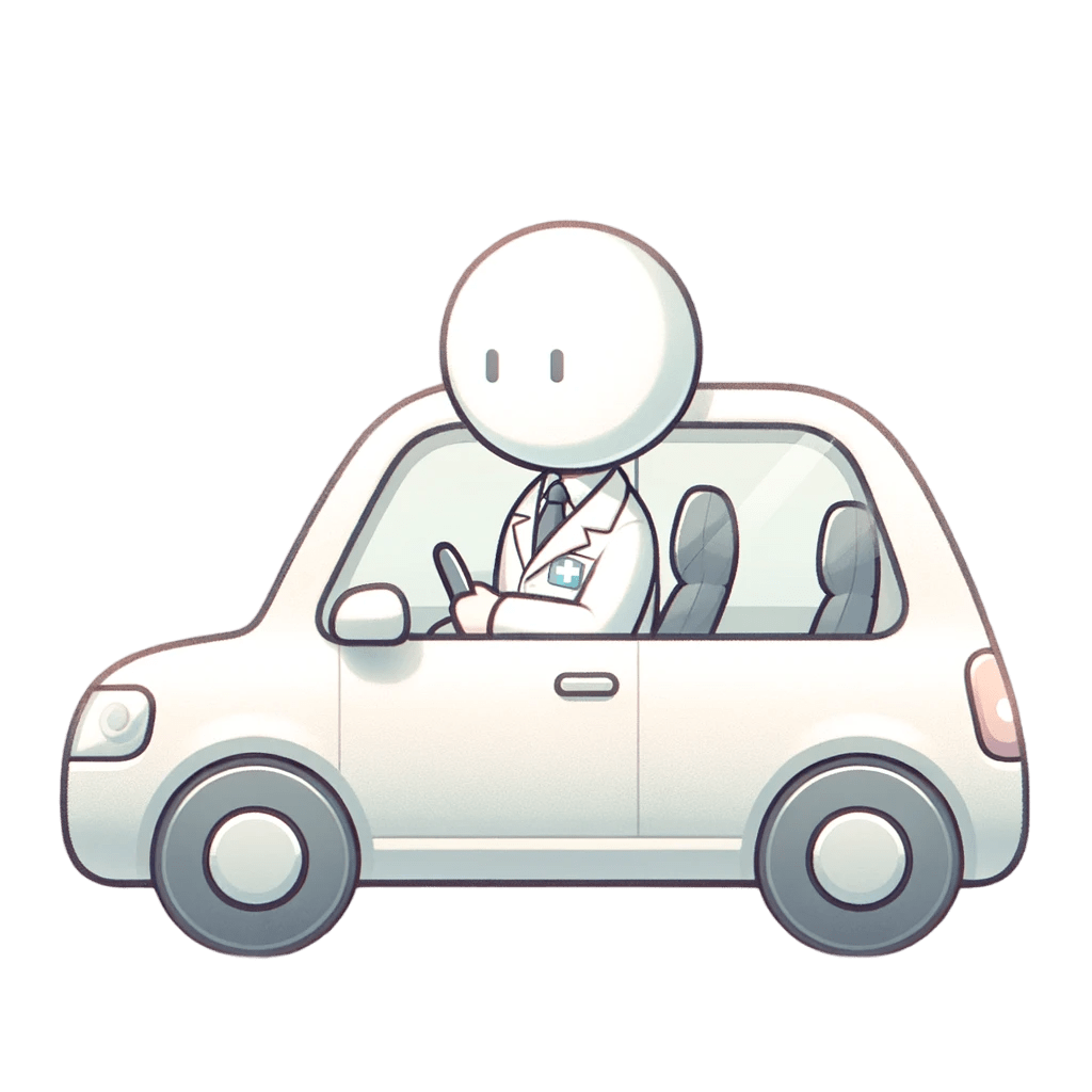 A simple and soft cartoon of a person wearing a white lab coat driving a white car. The person has a friendly and professional appearance DALL·E 2024 03 18 23.20.25 A simple and soft cartoon of a person wearing a white lab coat driving a white car. The person has a friendly and professional appearance suggesting Photoroom 1.png Photoroom 1